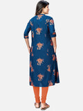 Vbuyz Women's Foil Printed A-Line Rayon Blue Kurta