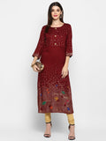 Vbuyz Women's Dark Maroon Color Rayon Straight Kurta