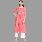 Vbuyz Women's Printed Anarkali Cotton Light Pink Kurta